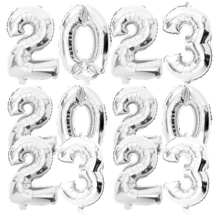 Baloane petrecere 2023 aluminiu folie argintiu 47x37cm set 3 bucti