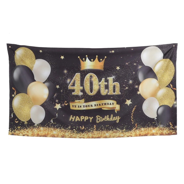 Banner decor aniversar 40 ani, material poliester, 180x100cm, multicolor