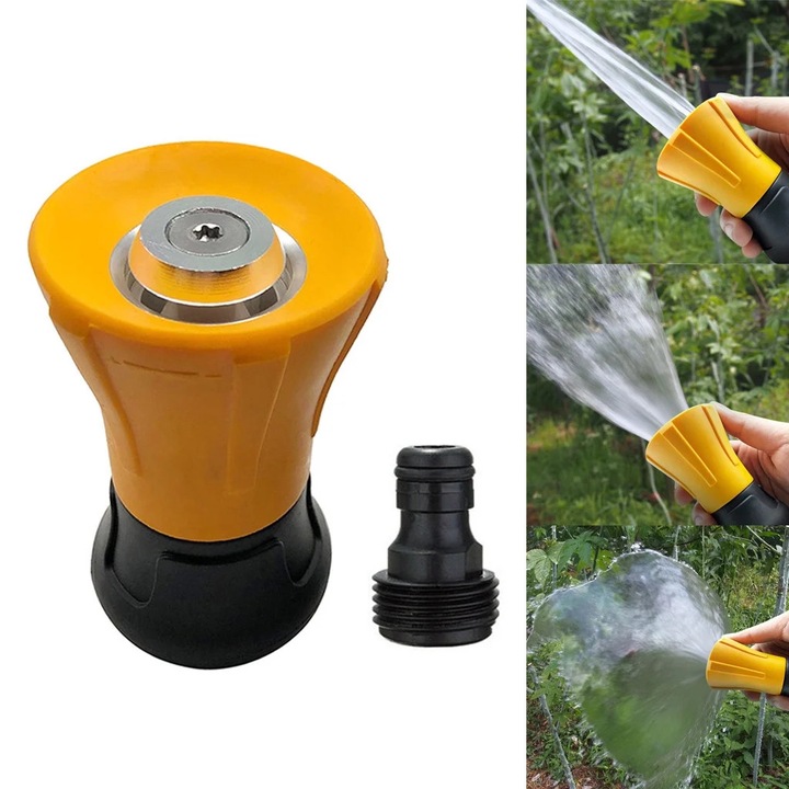 Duza pentru furtun gradina YANYXR, reglabila, presiune inalta, galben, 9x5.5cm