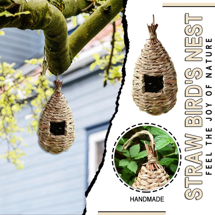 Cuib suspendat pentru pasari ZYBLSSBB LSM2xh955-BCS0203125, din iarba naturala handmade, rezistent la intemperii, maro