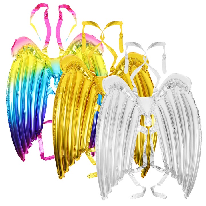 Set 3 baloane aripi inger, folie aluminiu, multicolor, 85x60x3cm