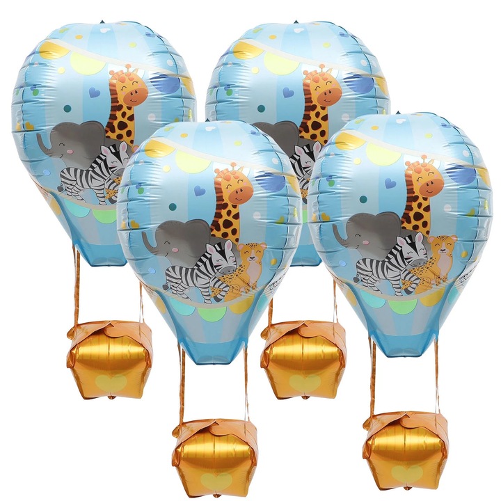 Baloane decorative balon cu aer cald, folie aluminiu, albastru cer, 89x29x0.1cm, set 4 bucti