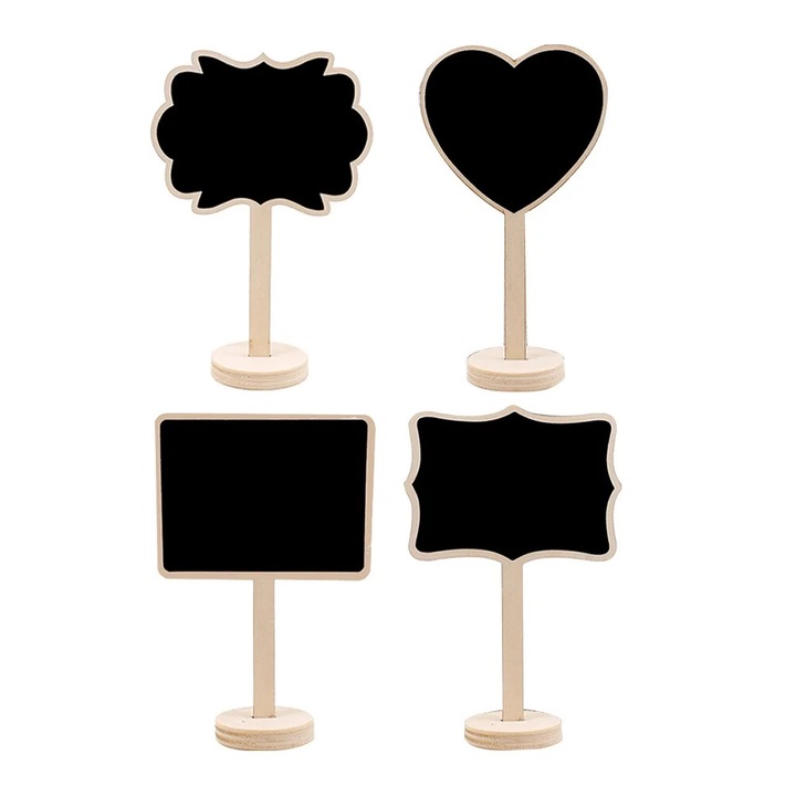 Set 4 table negre din lemn, mesaje, 14.5x8.6x4.5cm, negru