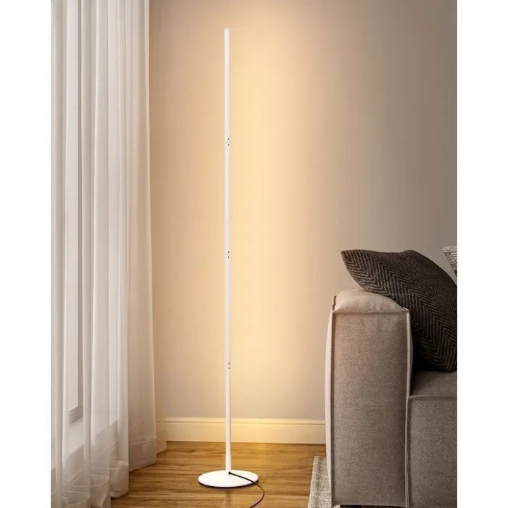 Lampadar LED dimabil, alb cald, 146cm, alb, intrerupator picior