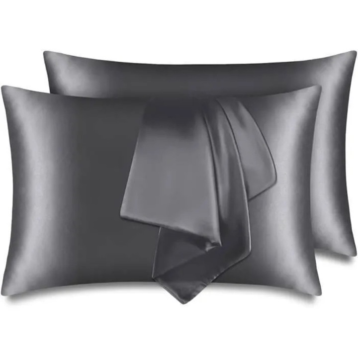 2 db szürke szatén párnahuzat 50x75cm antiallergén ránctalanító rejtett cipzárral