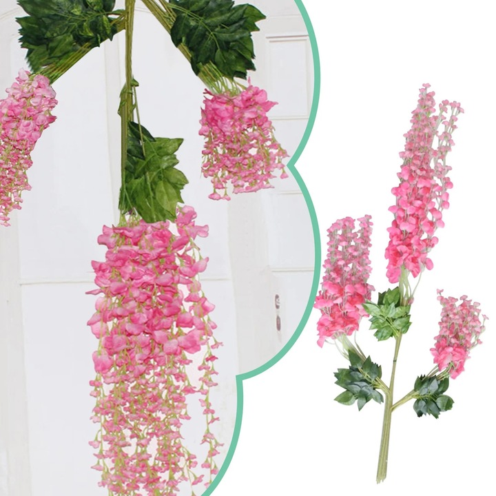 12 db YANYXR Mesterséges Wisteria Virág Szett, Selyem, Rózsaszín, 110x57cm