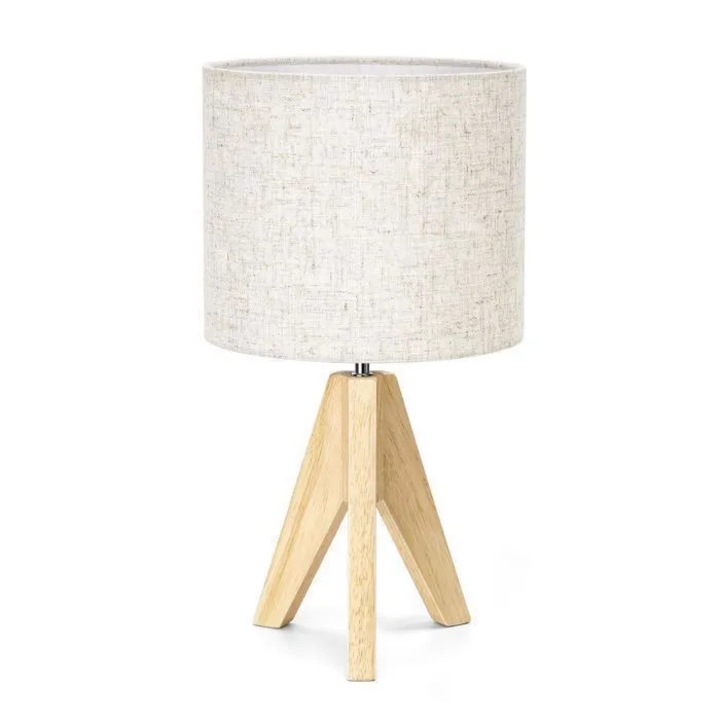 OME fa asztali lámpa, bézs lámpaernyő, LED E27, 36cm, vintage állvány