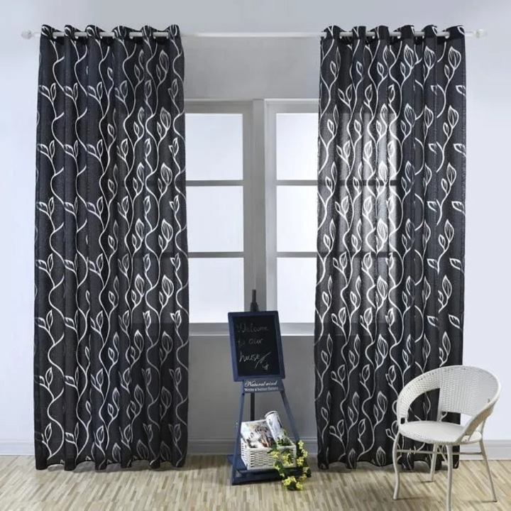 2 db voile függöny szett, 100x250cm, fekete, poliészter