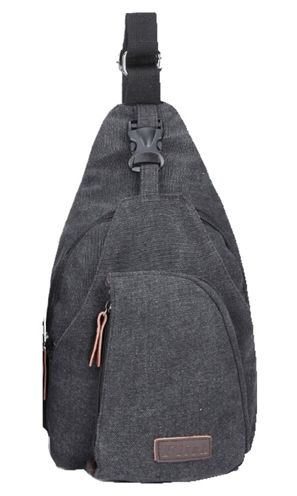 Vászon crossbody hátizsák, könnyű, strapabíró, fekete, 25x15x10cm
