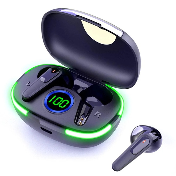 Casti wireless YANYXR N0M1, stereo, negre, 8mm, 40mAh, 300mAh, Bluetooth 5.3