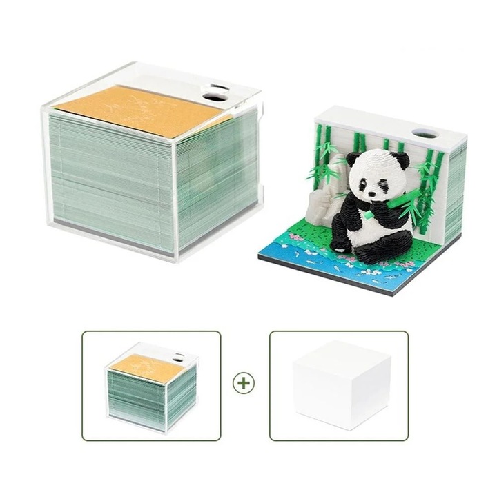 3D бележник Panda Jing Jing YANYXR, 8.5x8.5x6.5cm, 265 страници, черно-бял
