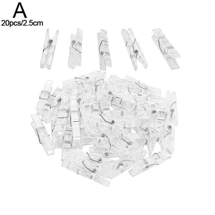 Set 20 clipsuri mini transparente plastic 2.5x0.3cm