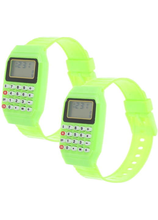 Ceas calculator copii, verde, plastic, 22.5x1.2x3.3cm, set 2 bucati