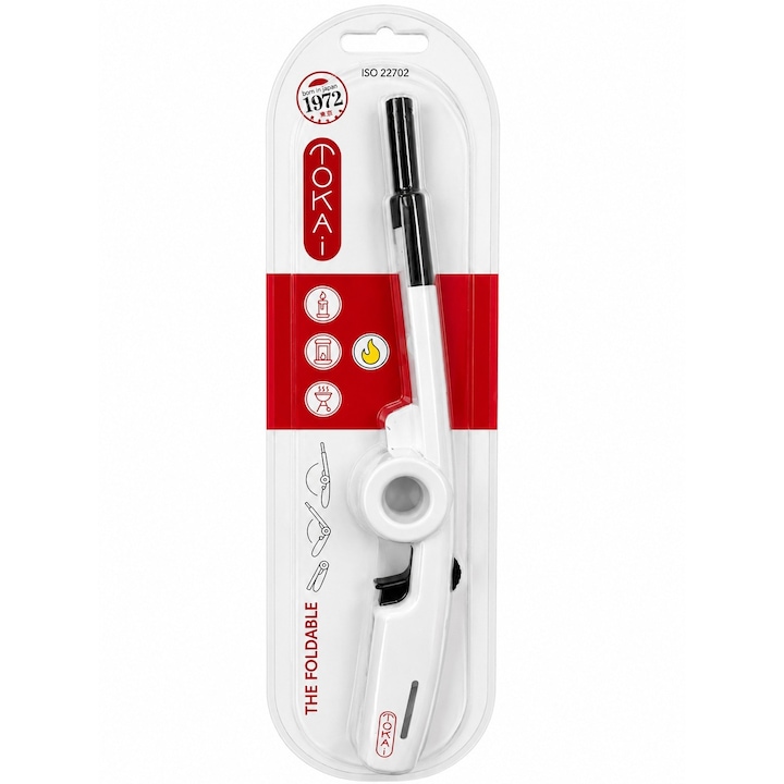 Aprinzator electric, TOKAI Traditional Torch pentru aragaz, Gratar, Semineu si lumanari, Reincarcabil cu gaz, Pliabil, Alb