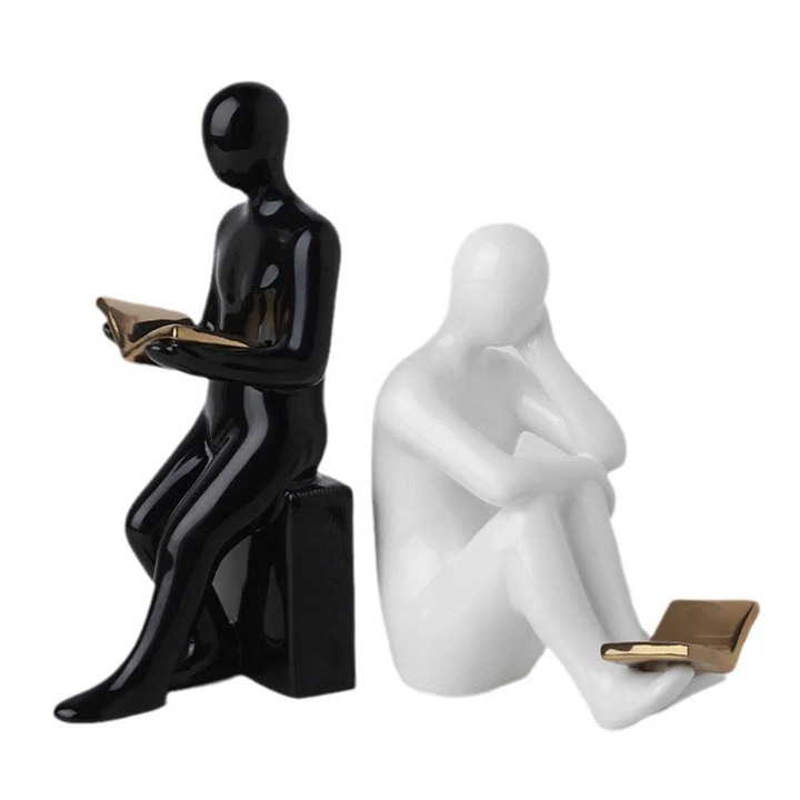 Suporturi carti ceramica YANYXR, alb-negru si argintiu, 8x11x22cm si 8x15x17cm, set