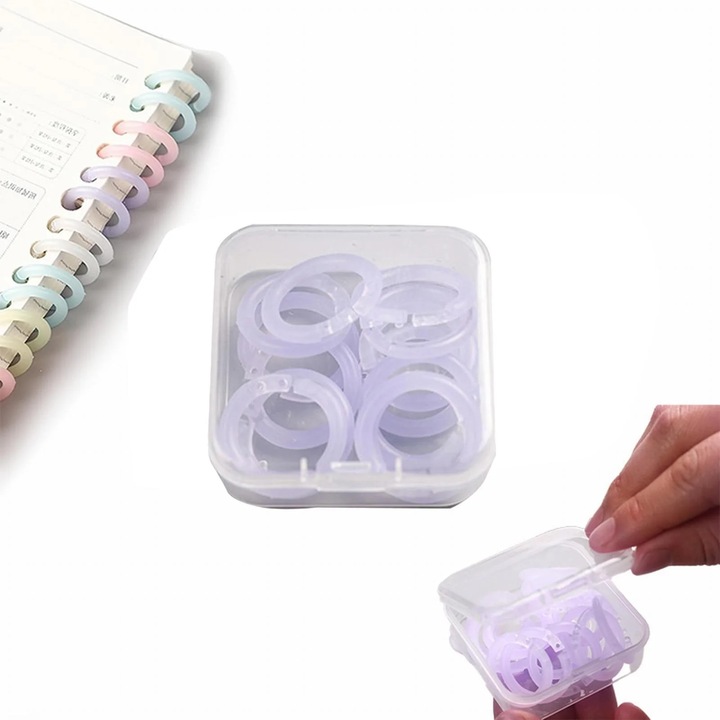 Set 20/100 Inele Plastic Multicolor Flexible 15mm pentru Organizare Documente