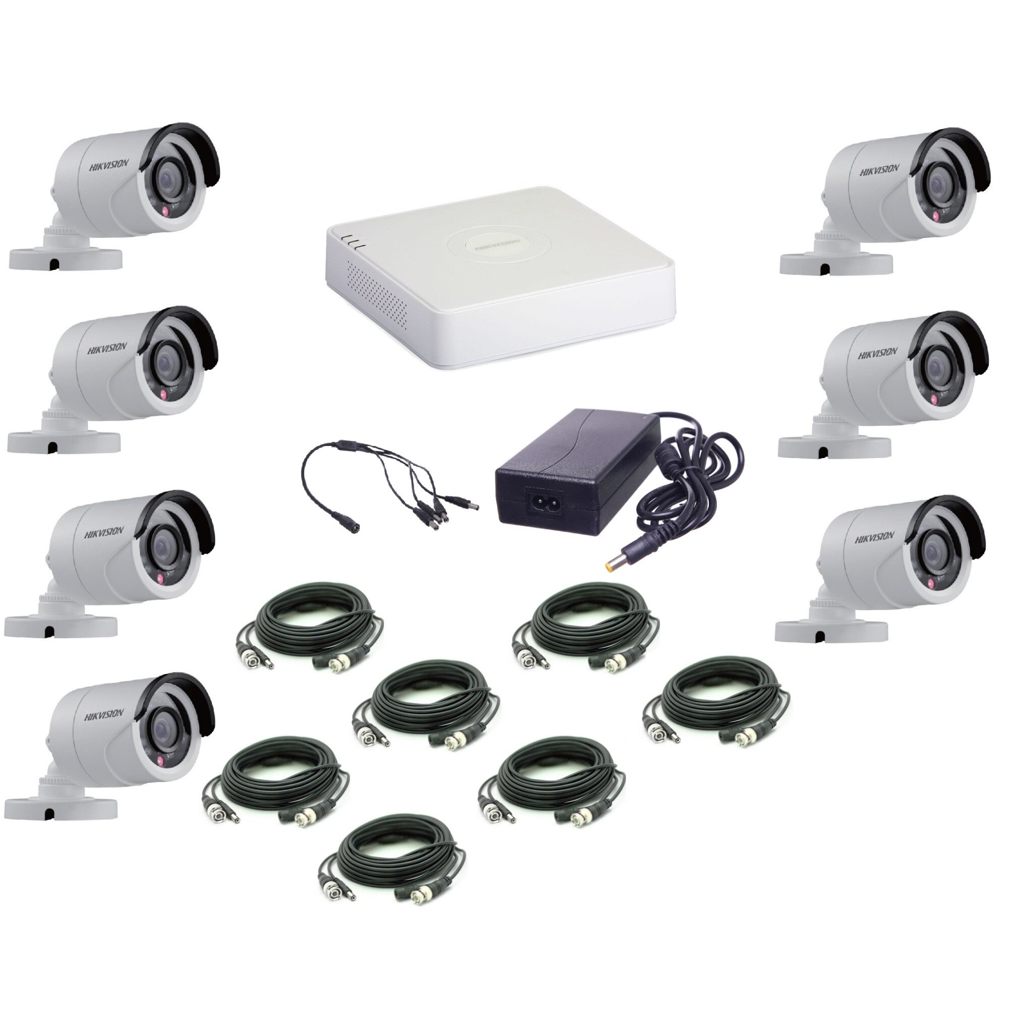 Kit Supraveghere full HD 1080P cu 7 Camere Exterior IR 20m + DVR 8 canale video / 1 canal audio + Accesorii