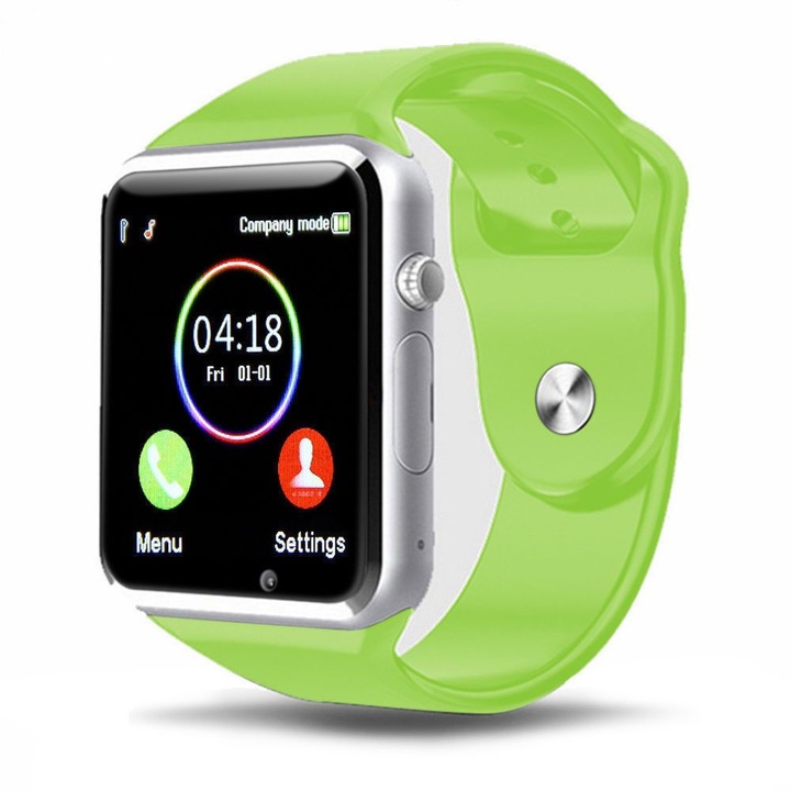 Ceas Smartwatch cu Telefon GreenOne, model 2018, Touchscreen, Apelare BT, Camera foto, Slot Sim, Verde