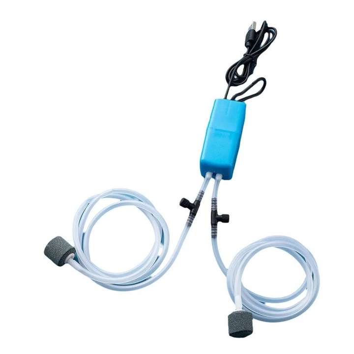 YANYXR akvárium levegőpumpa hordozható USB kék 3.2x3.2x7.5cm csendes