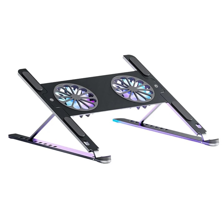 Suport laptop YANYXR, pliabil, reglabil, aluminiu, gri inchis, 23.5x25.9x0.95cm