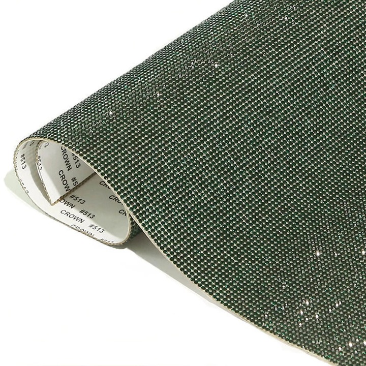 Etui creioane, autocolant strasuri DIY, verde, 24x20cm