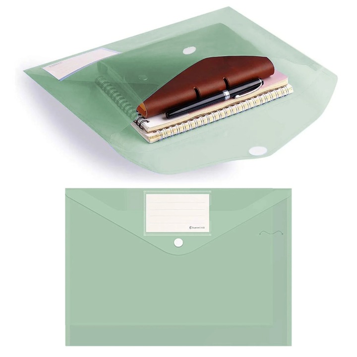 Set 10 mape plastic YANYXR, buzunar eticheta, inchidere cu capsa, A4, 30x25x3cm