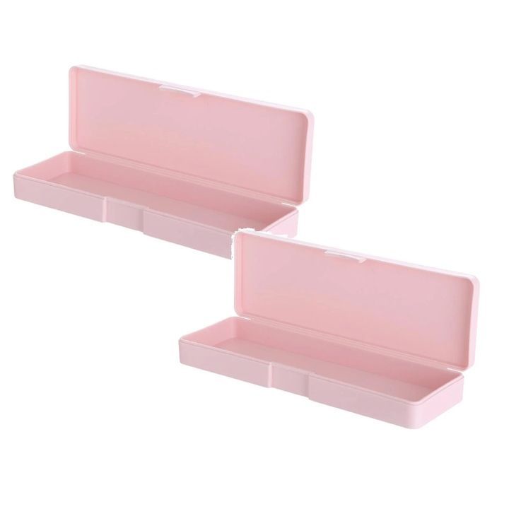 Set 4 cutii creioane plastic, capac fix, stivuibile, multicolor, 19.5x6.5x3cm