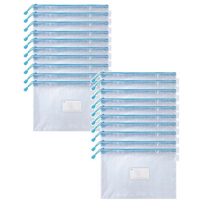 Set 10 penare cu fermoar, mesh, A4, multicolor, 23x32cm