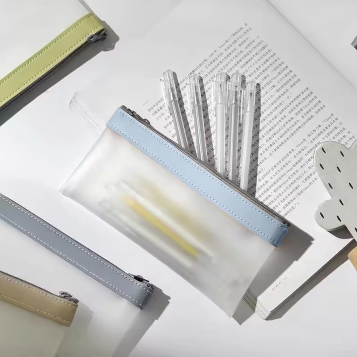 Etui transparent pentru creioane, 1 buc, albastru, 20x10cm