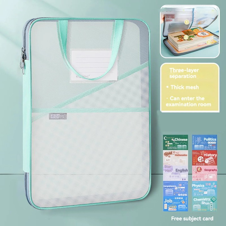Etui transparent cu fermoar, capacitate mare, verde, 32x23x4cm