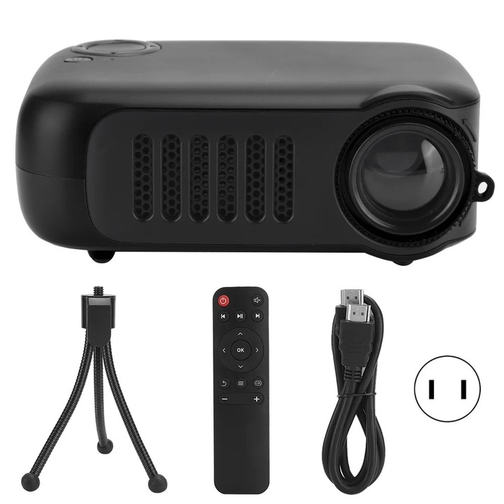 Proiector portabil YANYXR, ecran LCD 2 inch, 320x240, negru, 14-100 inch