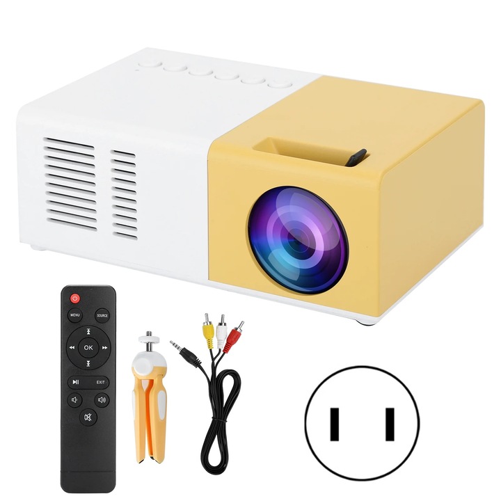 Proiector LED portabil YANYXR, 1800LM, galben alb, 24x60 inch, suport trepied, 320x240P