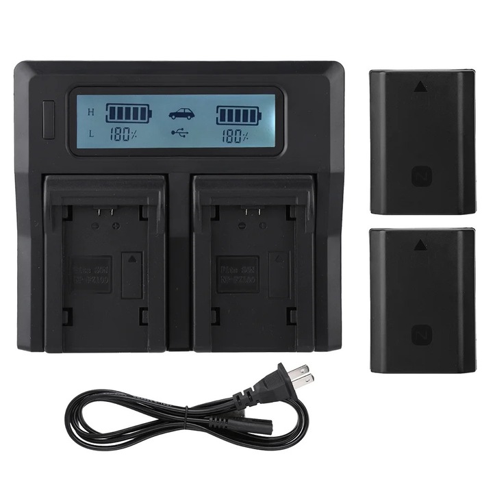 Incarcator dual rapid YANYXR NP-FZ100 cu 2 baterii, LCD, 8.4-16.8V, US plug
