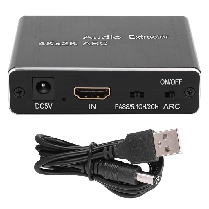 YANYXR HDMI audio kivonó, fekete alumínium, 4K ARC 5.1 optikai szálas elosztó, 10.2Gbps