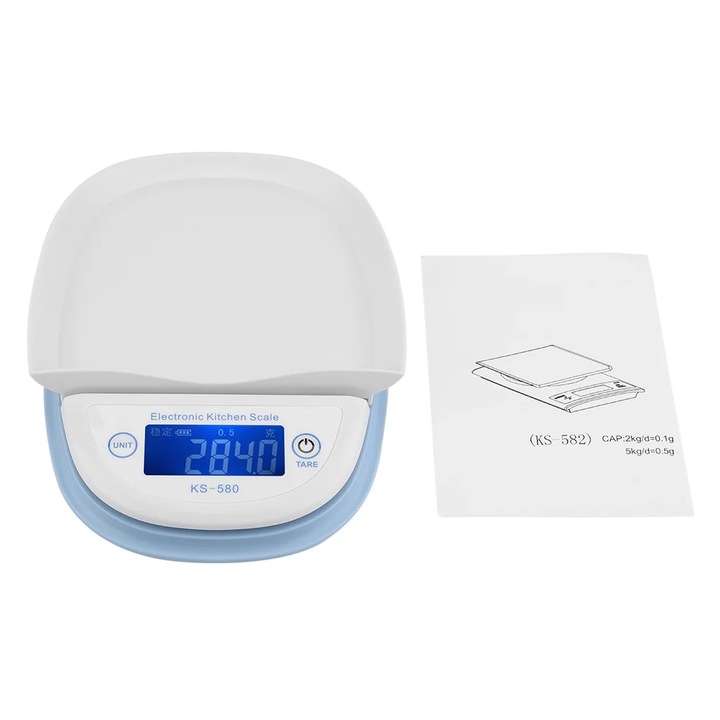 Cantar de bucatarie YANYXR 5kg 1g LCD alb 20.5x15.7x4cm
