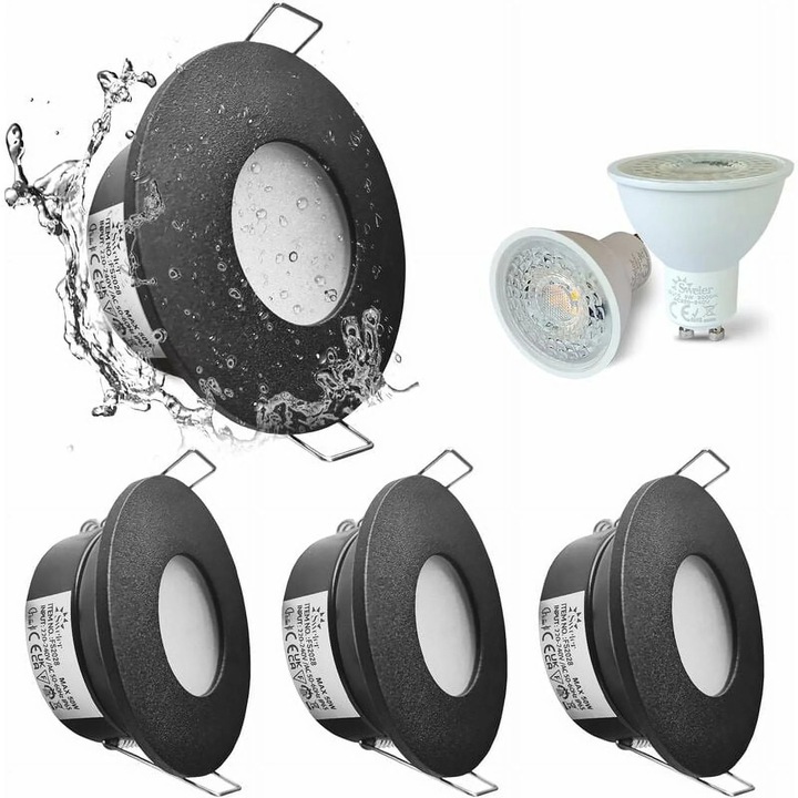 Spoturi LED incastrate YANYXR set 4 buc 5W 3000K alb cald IP65 satin nichel negru 68mm