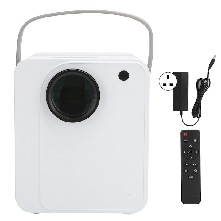 Videoproiector portabil YANYXR YJ350A, wireless, 1080P, alb, 13x12.5x15cm