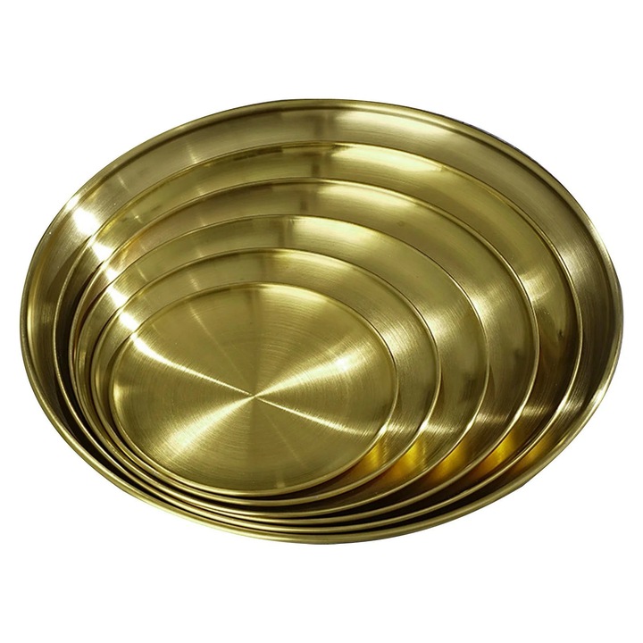 Set 6 farfurii inox rotunde, diverse dimensiuni, lucioase, multicolor, 14x26cm