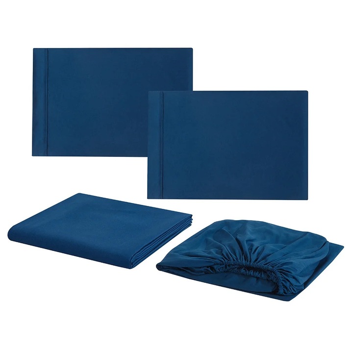 Set lenjerie pat YANYXR Queen albastru 4 piese microfibra
