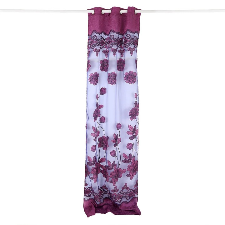 YANYXR elegáns virágos tüllfüggöny, sötétlila, 2.5x1m