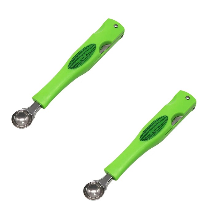 Set ustensile 3 in 1 pentru pepene, inox, verde, 22.5x3.5cm