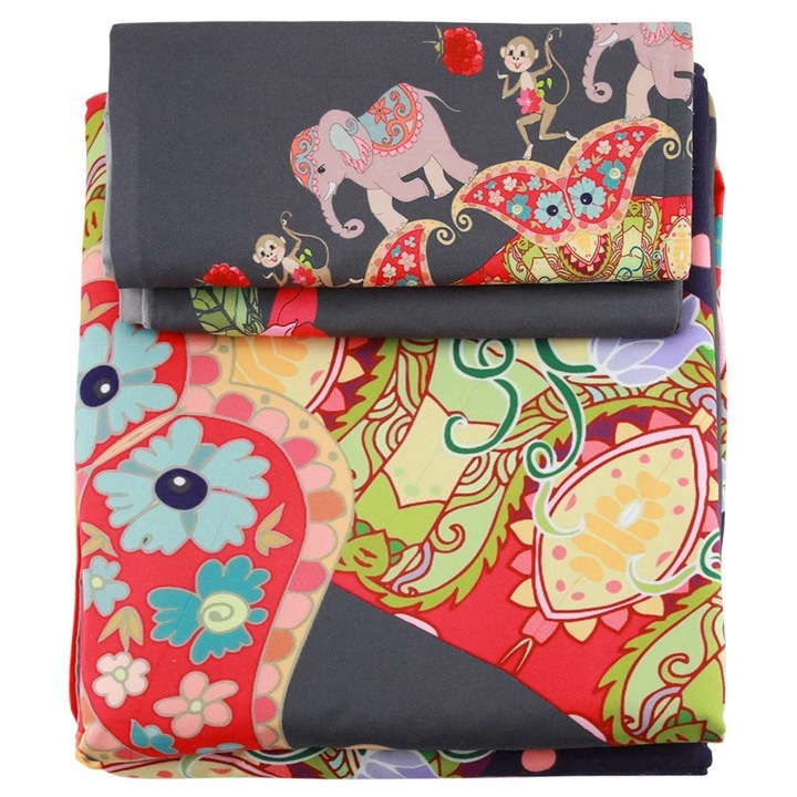 Set lenjerie pat YANYXR 3 piese poliester imprimeu animalier multicolor 168x228cm