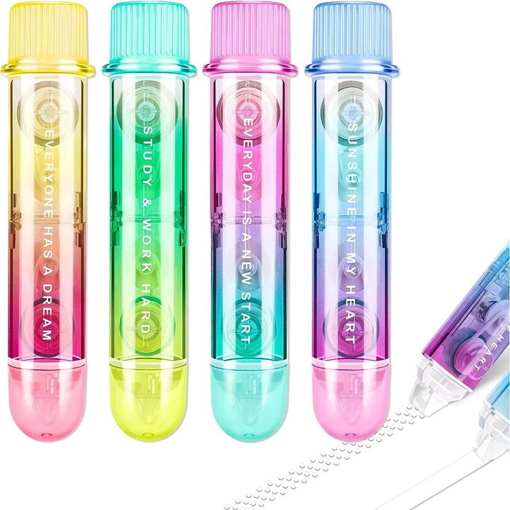 Set 4 corectoare YANYXR 2 in 1, banda dublu adeziva, multicolor, 11x2.6cm