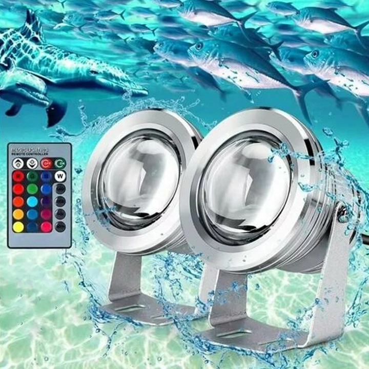 Set 2 Spoturi LED Submersibile YANYXR RGB IP68 Telecomanda 2x2m