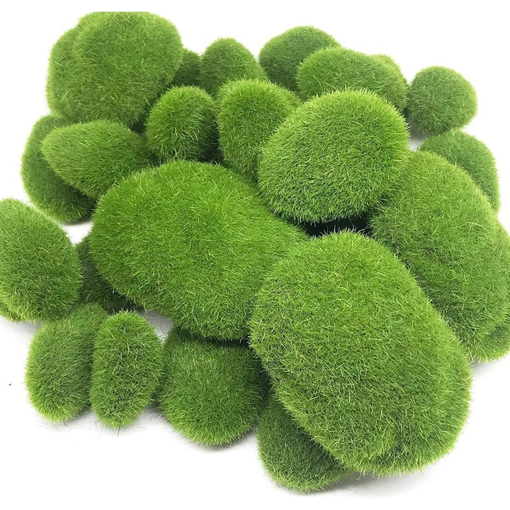 Set 30 bile muschi artificial verde, 3 dimensiuni, 3x5x7x9cm, decoratiuni florale si gradini fermecate YANYXR