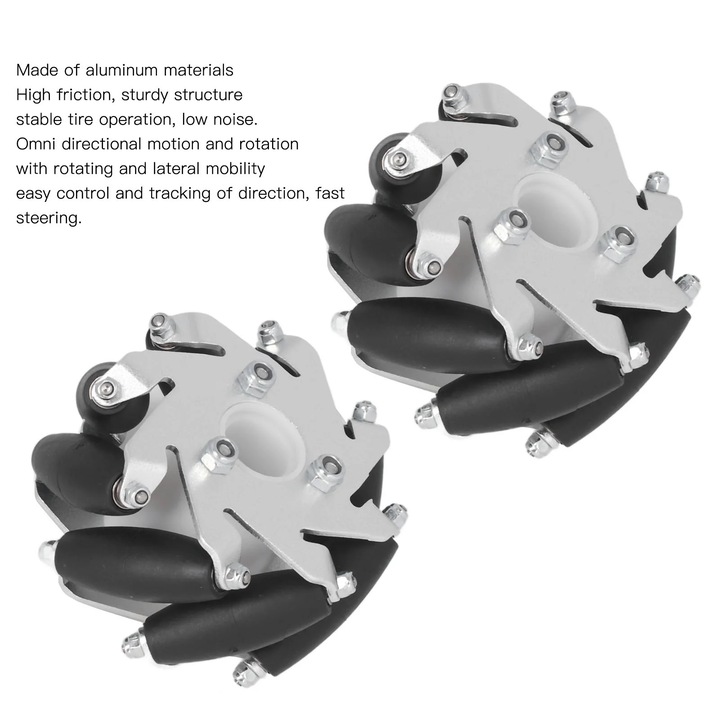 Set 4 roti omnidirectionale YANYXR aluminiu cauciuc 60x32mm pentru roboti