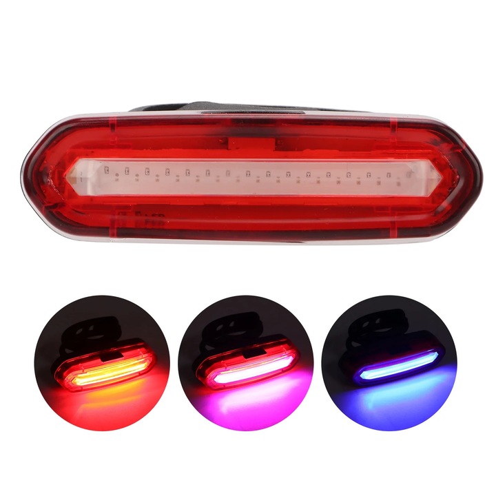 YANYXR LED USB újratölthető vízálló kerékpár hátsó lámpa 6 mód kék piros lila