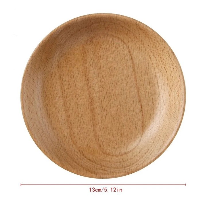 Platou rotund din lemn, 13x13x3cm, maro deschis