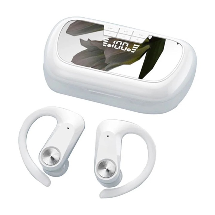 Casti wireless YANYXR Bluetooth 5.3, bass profund, alb, 9.6x5.8x3.8cm