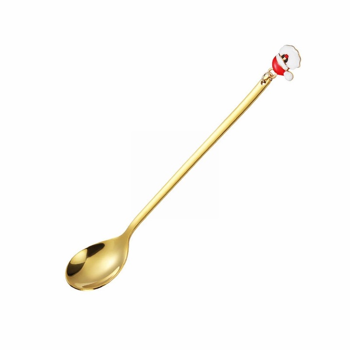Lingura lunga din inox ZYBLSSBB LSM2xh1303-BCS0246551-9, placata auriu, maner cu pandantiv de Craciun
